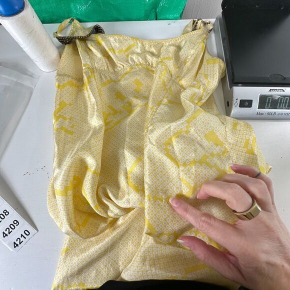 YA-YA 100% Silk Yellow Snake Print Round Neck Amber Beaded Straps Slip Maxi S - Picture 10 of 13